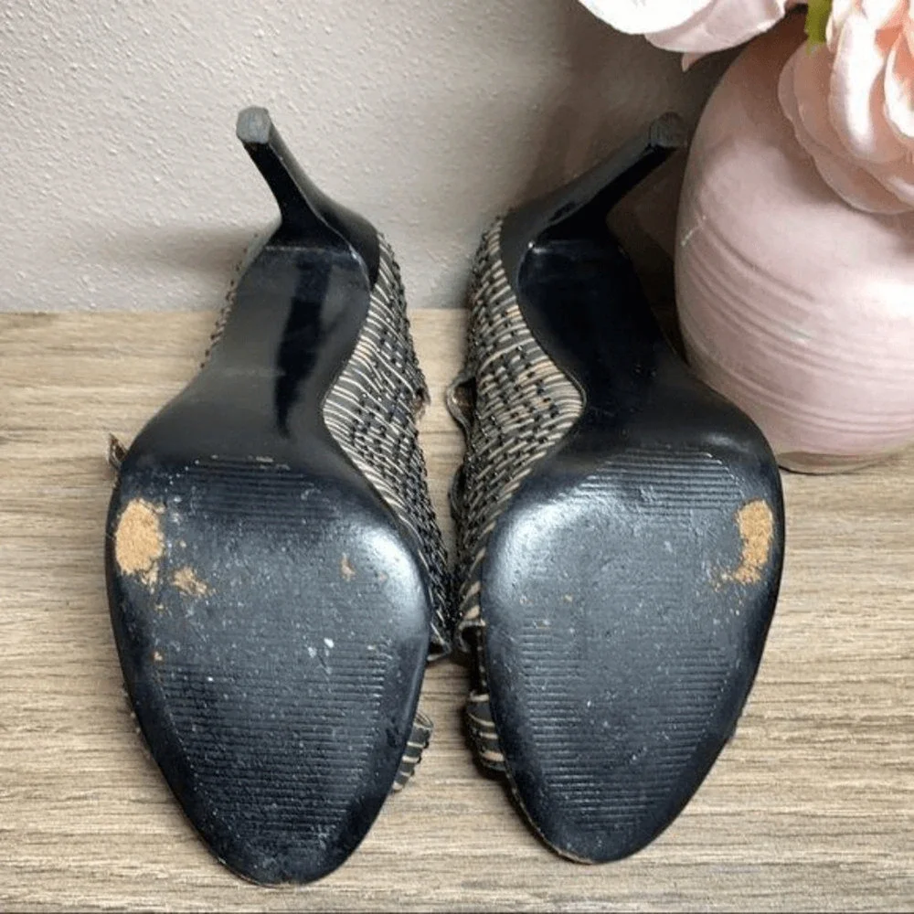 CARLOS SANTANA Black Studded Zebra Print‎ Heel, Size 6